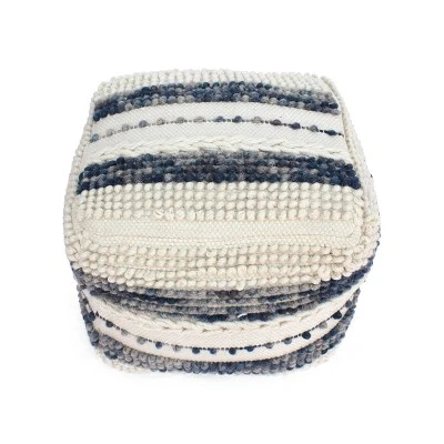 Hambo Contemporary Wool and Cotton Pouf Ottoman White/Blue - Christopher Knight Home 3 Hambo Contemporary Wool and Cotton Pouf Ottoman White/Blue - Christopher Knight Home