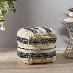 Hambo Contemporary Wool and Cotton Pouf Ottoman White/Blue - Christopher Knight Home 13 Hambo Contemporary Wool and Cotton Pouf Ottoman White/Blue - Christopher Knight Home -Ottomans Official Shop unnamed file 5446