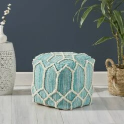 Ottomans Official Shop 72 Bluesage Moroccan Inspired Ottoman Pouf Aqua/Ivory - Christopher Knight Home