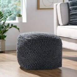 Stekar Boho Handcrafted Tufted Fabric Cube Pouf - Christopher Knight Home Natural