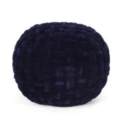 Negley Modern Glam Cable Weave Velvet Round Pouf - Christopher Knight Home Black -Ottomans Official Shop unnamed file 5492