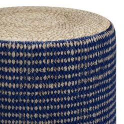 Jordi Round Braided Pouf - WyndenHall Natural/teal -Ottomans Official Shop unnamed file 5502