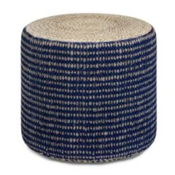 Jordi Round Braided Pouf - WyndenHall Natural/teal -Ottomans Official Shop unnamed file 5506