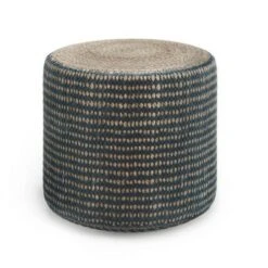 Jordi Round Braided Pouf - WyndenHall Natural/teal -Ottomans Official Shop unnamed file 5508