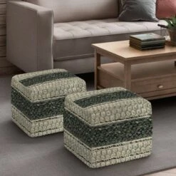 Heyfield Square Pouf - WyndenHall Green/natural