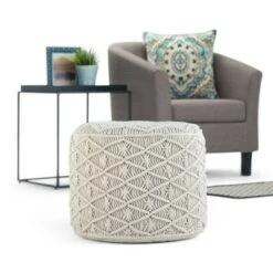 Emile Round Macrame Pouf Natural - WyndenHall