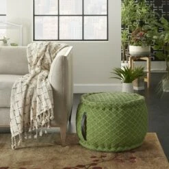 Mina Victory AS696 Indoor/outdoor Pouf - Green 20" x 20" x 12"
