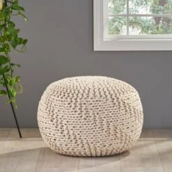 Hazel Pouf Ottoman - Christopher Knight Home Ivory