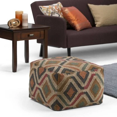 Mirella Square Moroccan Inspired Pouf Kilim Patterned - WyndenHall 3 Mirella Square Moroccan Inspired Pouf Kilim Patterned - WyndenHall