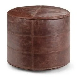 Darian Round Pouf - WyndenHall Distressed Brown -Ottomans Official Shop unnamed file 5602