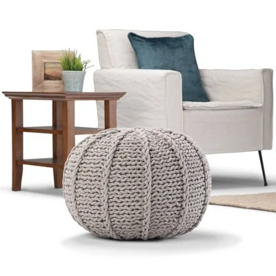Fabian Transitional Round Hand Knit Pouf Gray - WyndenHall 3 Fabian Transitional Round Hand Knit Pouf Gray - WyndenHall