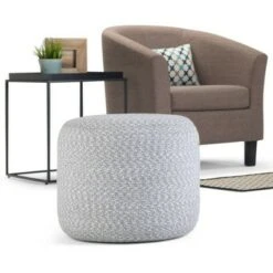 Brodie Round Braided Pouf Blue/Natural - WyndenHall