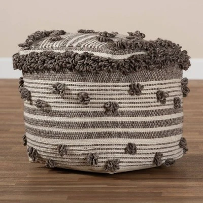 Eligah Handwoven Wool Moroccan Inspired Pouf Ottoman Ivory/Brown - Baxton Studio 5 Eligah Handwoven Wool Moroccan Inspired Pouf Ottoman Ivory/Brown - Baxton Studio - Image 3