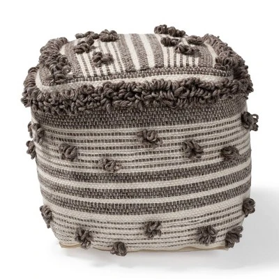 Eligah Handwoven Wool Moroccan Inspired Pouf Ottoman Ivory/Brown - Baxton Studio 7 Eligah Handwoven Wool Moroccan Inspired Pouf Ottoman Ivory/Brown - Baxton Studio - Image 5