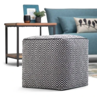 Dawsey Moroccan Inspired Pouf Blue/White - WyndenHall 3 Dawsey Moroccan Inspired Pouf Blue/White - WyndenHall