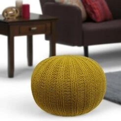 Grandville Hand Knit Round Pouf - WyndenHall Teal