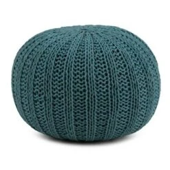 Grandville Hand Knit Round Pouf - WyndenHall Teal -Ottomans Official Shop unnamed file 5688
