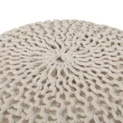 Abena Modern Knitted Cotton Round Pouf - Christopher Knight Home Beige -Ottomans Official Shop unnamed file 5733