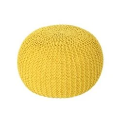 Abena Modern Knitted Cotton Round Pouf - Christopher Knight Home Beige -Ottomans Official Shop unnamed file 5736