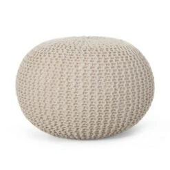Abena Modern Knitted Cotton Round Pouf - Christopher Knight Home Beige -Ottomans Official Shop unnamed file 5737