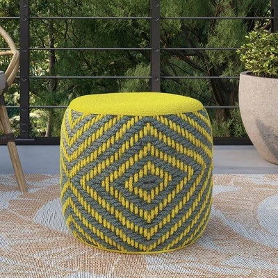 Elza Round Woven PET Polyester Pouf Gray/Yellow - WyndenHall 3 Elza Round Woven PET Polyester Pouf Gray/Yellow - WyndenHall