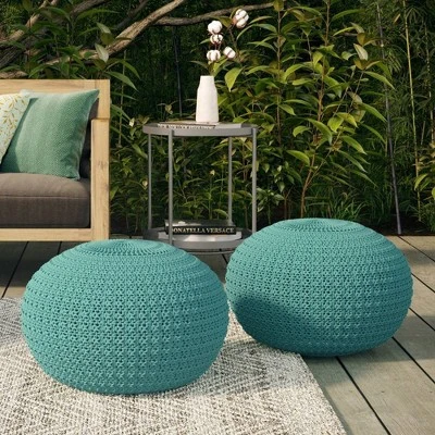 Holloway Round Knitted PET Polyester Pouf Aqua - WyndenHall 3 Holloway Round Knitted PET Polyester Pouf Aqua - WyndenHall