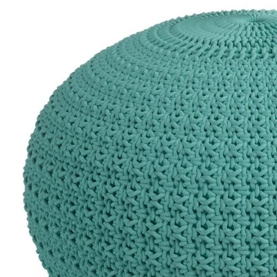 Holloway Round Knitted PET Polyester Pouf Aqua - WyndenHall 4 Holloway Round Knitted PET Polyester Pouf Aqua - WyndenHall - Image 2