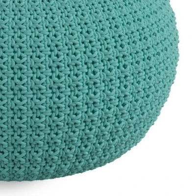 Holloway Round Knitted PET Polyester Pouf Aqua - WyndenHall 6 Holloway Round Knitted PET Polyester Pouf Aqua - WyndenHall - Image 4