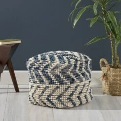 Freesia Boho Wool and Cotton Large Ottoman Pouf White/Blue - Christopher Knight Home 13 Freesia Boho Wool and Cotton Large Ottoman Pouf White/Blue - Christopher Knight Home -Ottomans Official Shop unnamed file 5772