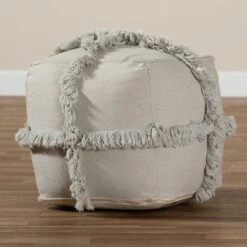 Alfro Handwoven Cotton Fringe Pouf Ottoman - Baxton Studio Gray -Ottomans Official Shop unnamed file 5784