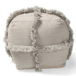 Alfro Handwoven Cotton Fringe Pouf Ottoman - Baxton Studio Gray -Ottomans Official Shop unnamed file 5786