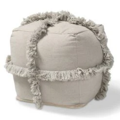 Alfro Handwoven Cotton Fringe Pouf Ottoman - Baxton Studio Gray -Ottomans Official Shop unnamed file 5787