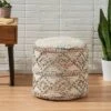 Tilden Boho Fabric Cylinder Pouf Ivory/Blue/Orange - Christopher Knight Home -Ottomans Official Shop unnamed file 5819