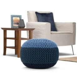 Rigby Hand Knit Round Pouf - Wyndenhall Navy Blue