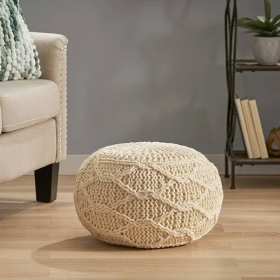Morven Handmade Boho Fabric Pouf Cream - Christopher Knight Home 3 Morven Handmade Boho Fabric Pouf Cream - Christopher Knight Home