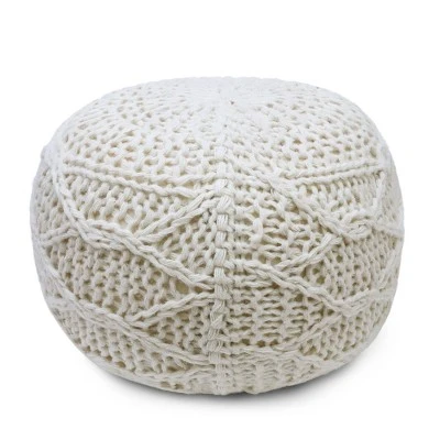 Morven Handmade Boho Fabric Pouf Cream - Christopher Knight Home 4 Morven Handmade Boho Fabric Pouf Cream - Christopher Knight Home - Image 2