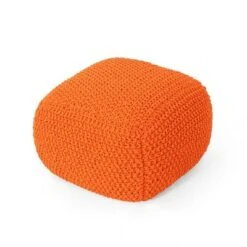 Hollis Knitted Cotton Square Pouf - Christopher Knight Home Orange -Ottomans Official Shop unnamed file 5890