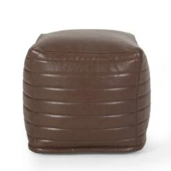 Baddow Contemporary Faux Leather Channel Stitch Cube Pouf - Christopher Knight Home Gray -Ottomans Official Shop unnamed file 5925