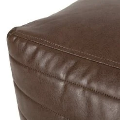 Baddow Contemporary Faux Leather Channel Stitch Cube Pouf - Christopher Knight Home Gray -Ottomans Official Shop unnamed file 5927