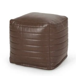 Baddow Contemporary Faux Leather Channel Stitch Cube Pouf - Christopher Knight Home Gray -Ottomans Official Shop unnamed file 5929