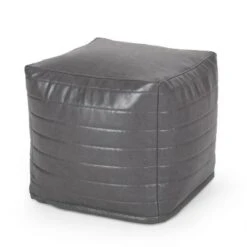 Baddow Contemporary Faux Leather Channel Stitch Cube Pouf - Christopher Knight Home Gray -Ottomans Official Shop unnamed file 5931