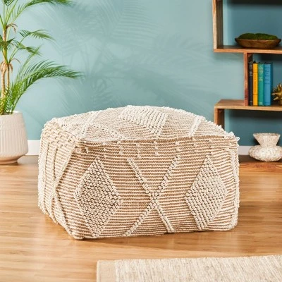 Brinket Large Contemporary Handcrafted Faux Yarn Square Pouf Ivory/Taupe - Christopher Knight Home 3 Brinket Large Contemporary Handcrafted Faux Yarn Square Pouf Ivory/Taupe - Christopher Knight Home