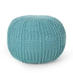 Hortense Modern Knitted Cotton Round Pouf - Christopher Knight Home Blue -Ottomans Official Shop unnamed file 5947