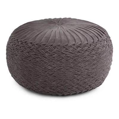 Faye Velvet Round Pouf - WyndenHall Gray 7 Faye Velvet Round Pouf - WyndenHall Gray - Image 5