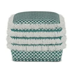 Ari Square Woven PET Polyester Pouf Turquoise/White - WyndenHall -Ottomans Official Shop unnamed file 5971