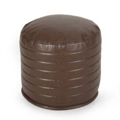 Baddow Contemporary Faux Leather Channel Stitch Cylinder Pouf - Christopher Knight Home Caramel -Ottomans Official Shop unnamed file 5990