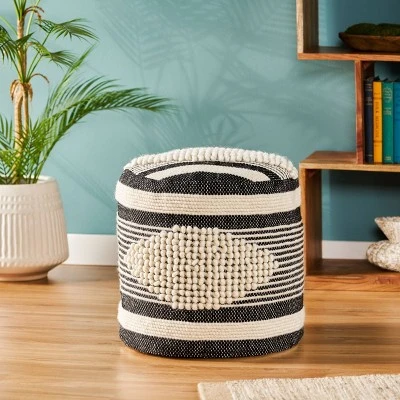 Lucknow Boho Handcrafted Fabric Cylinder Pouf - Christopher Knight Home White/denim Blue 3 Lucknow Boho Handcrafted Fabric Cylinder Pouf - Christopher Knight Home White/denim Blue