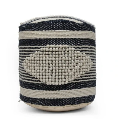 Lucknow Boho Handcrafted Fabric Cylinder Pouf - Christopher Knight Home White/denim Blue 13 Lucknow Boho Handcrafted Fabric Cylinder Pouf - Christopher Knight Home White/denim Blue - Image 11