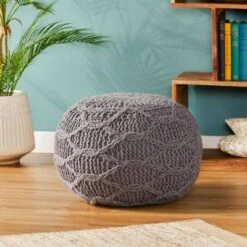 Mccardell Handcrafted Boho Fabric Pouf Charcoal - Christopher Knight Home