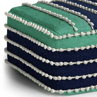 Judith Square Woven PET Polyester Pouf Aqua/Navy/White - WyndenHall 4 Judith Square Woven PET Polyester Pouf Aqua/Navy/White - WyndenHall - Image 2